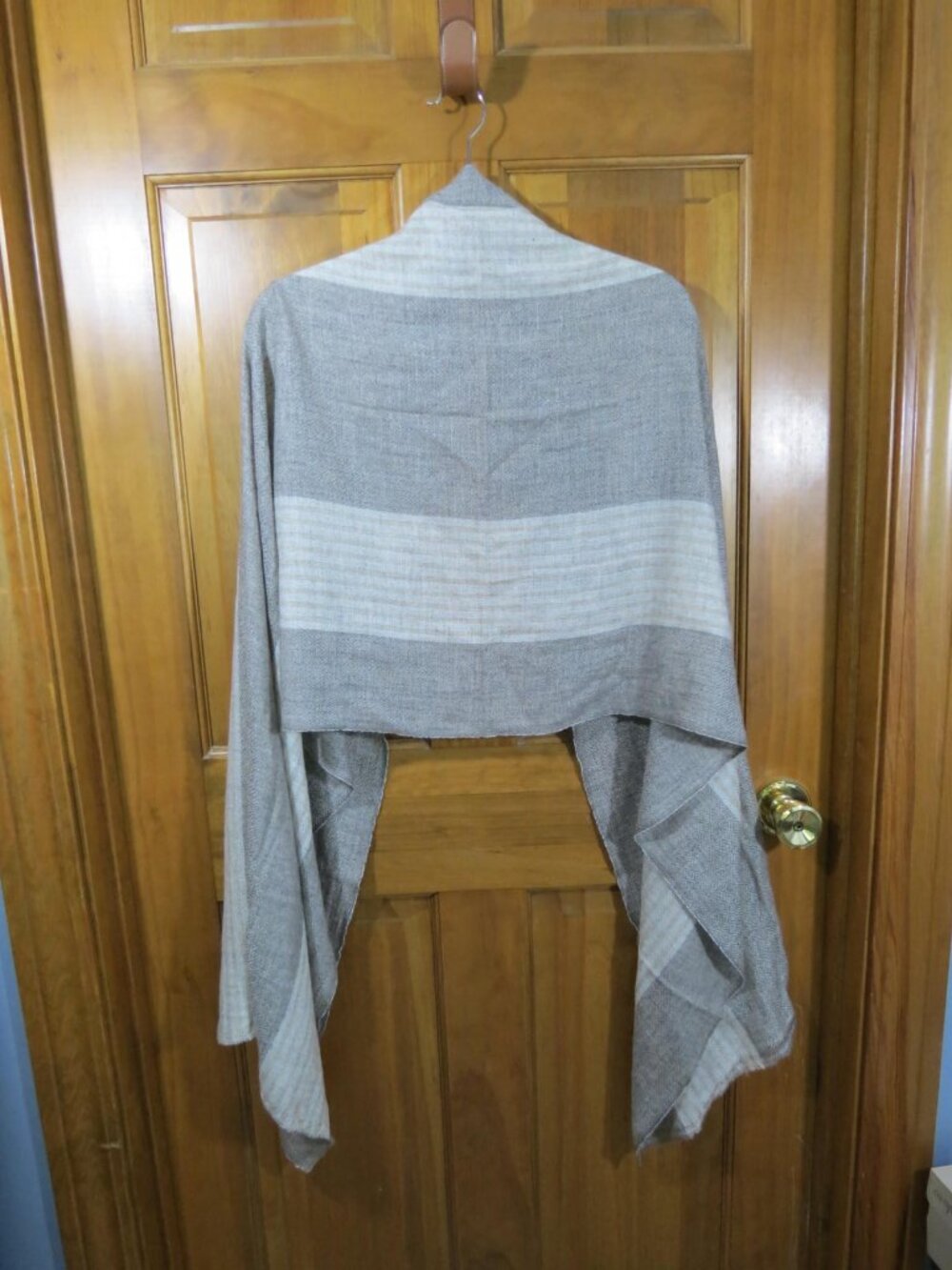100% Cashmere Pashima Shawl Scarf Grey Striped Handmade Nepal Oversized 83"x27"
